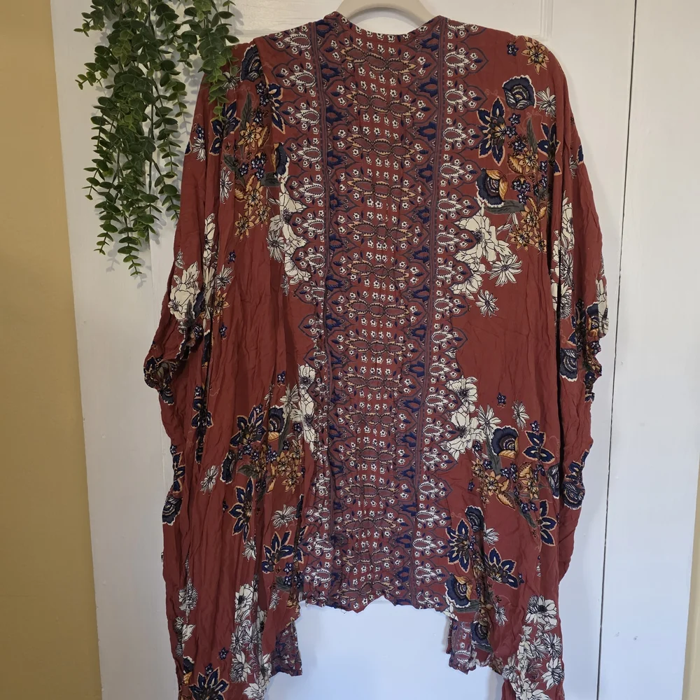 Angie Burnt Orange and Blue Floral Kimono - Picture 2 of 3